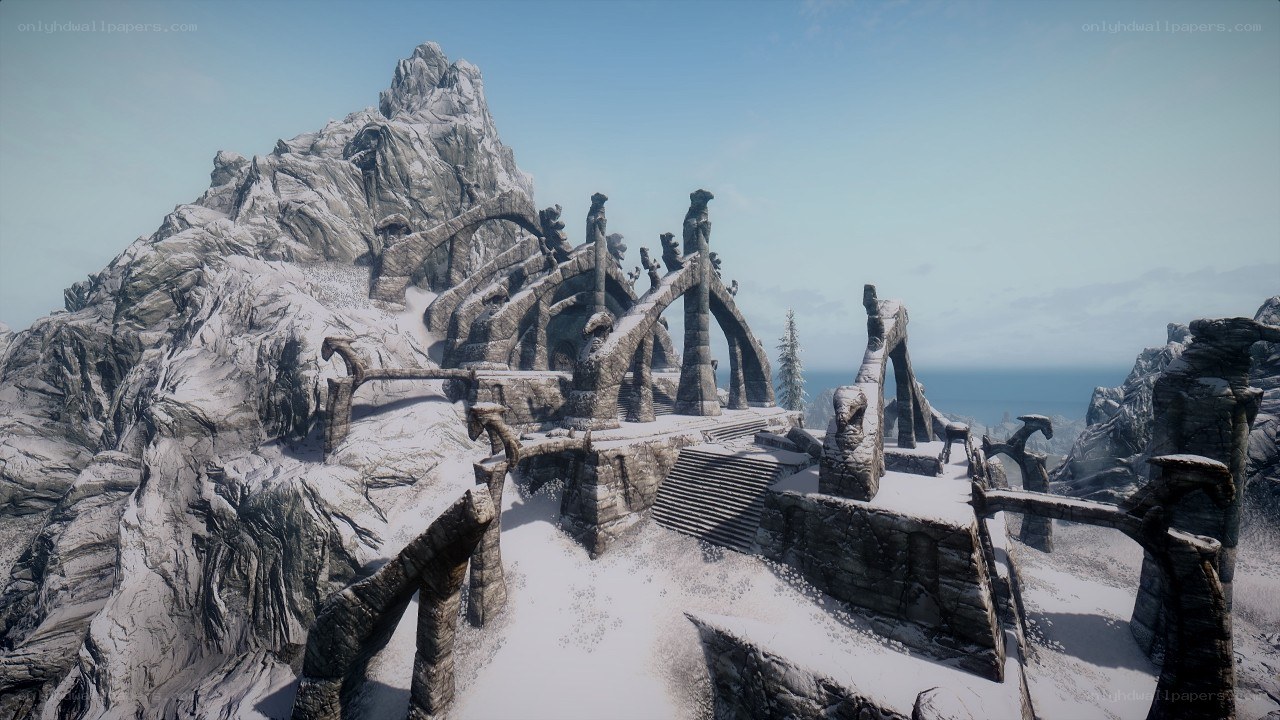 ancient ruins on a snowy mountain