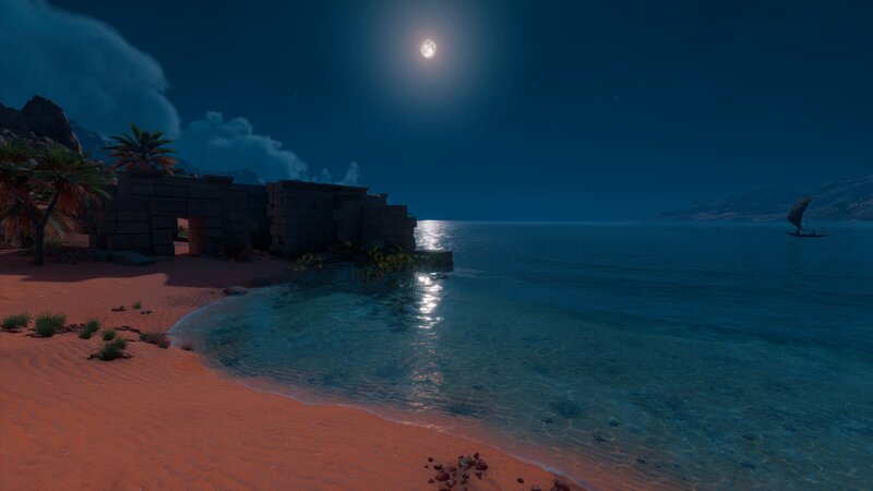 Ancient Ruins on Beach — Blue, Serene