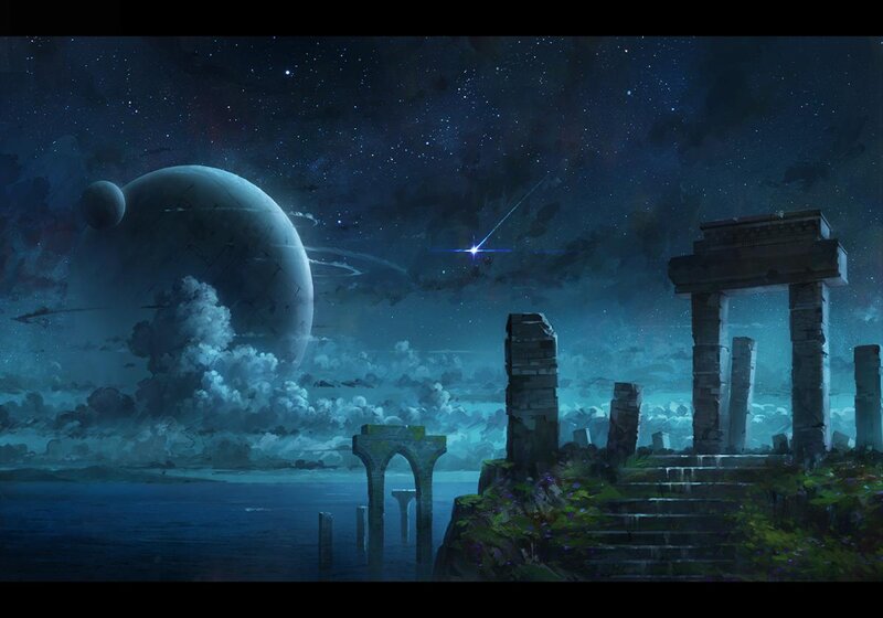 Ancient Ruins on Cliff — Blue, Dramatic