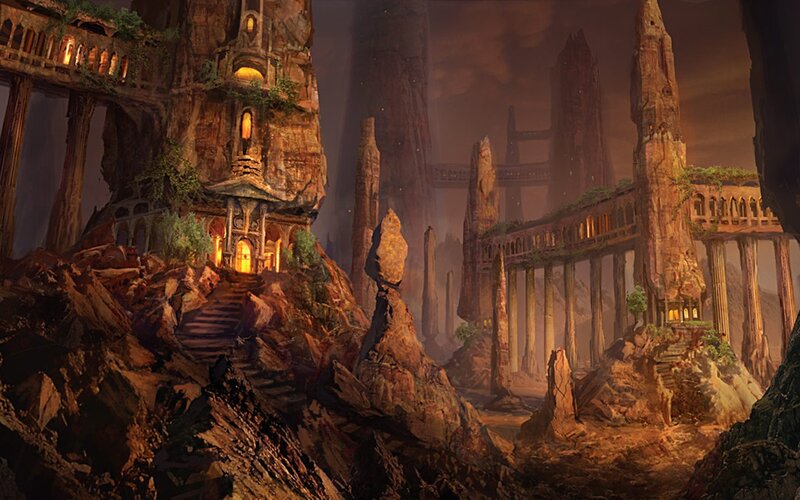 Ancient Ruins on Cliff — Brown, Dramatic