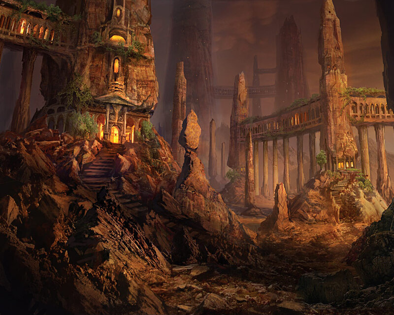 Ancient Ruins on Cliff — Brown