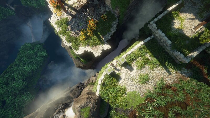 Ancient Ruins over Waterfall