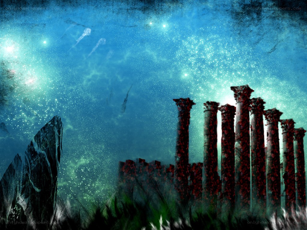 ancient ruins under starry sky