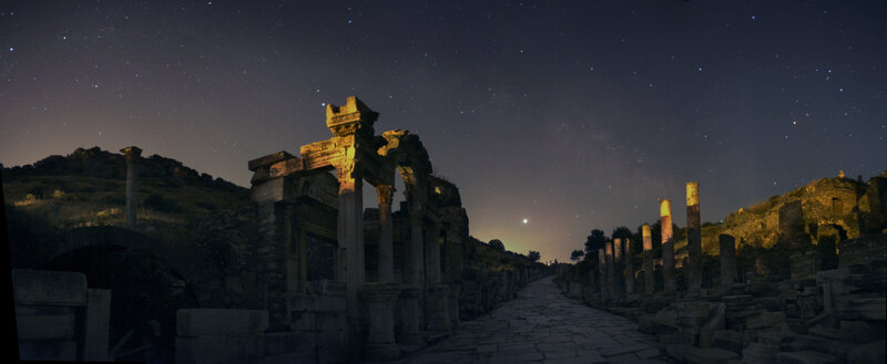 ancient ruins under starry sky