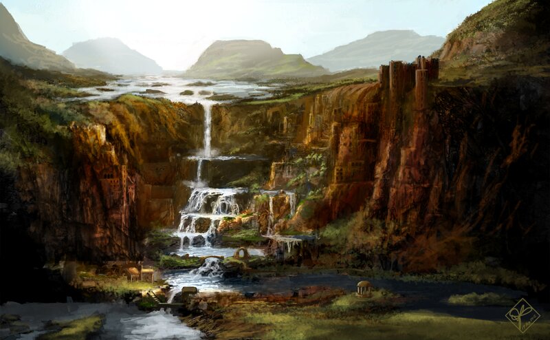 Ancient Ruins Waterfall