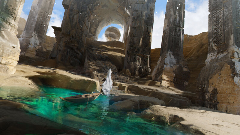 Ancient Ruins with Boat