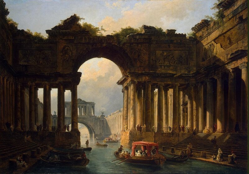 Ancient Ruins with Boats