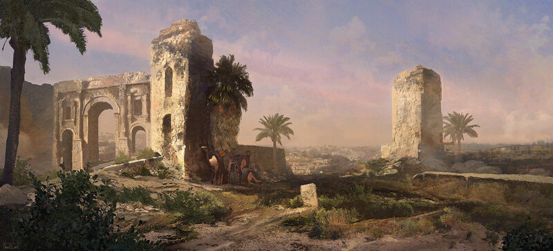 Ancient Ruins with Camels