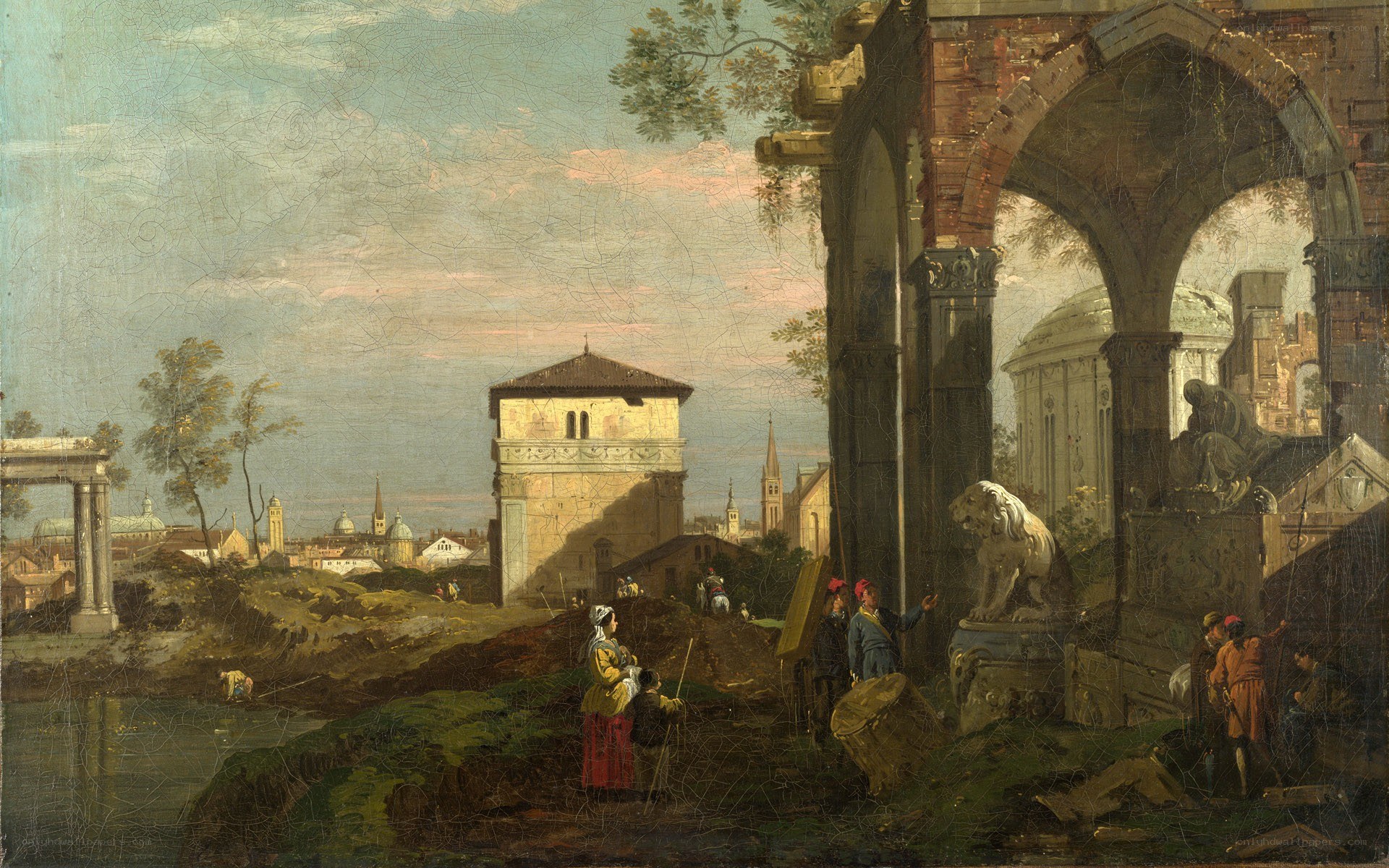 Ancient ruins with city view