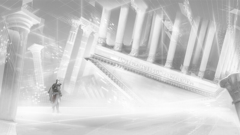 ancient ruins with digital overlay
