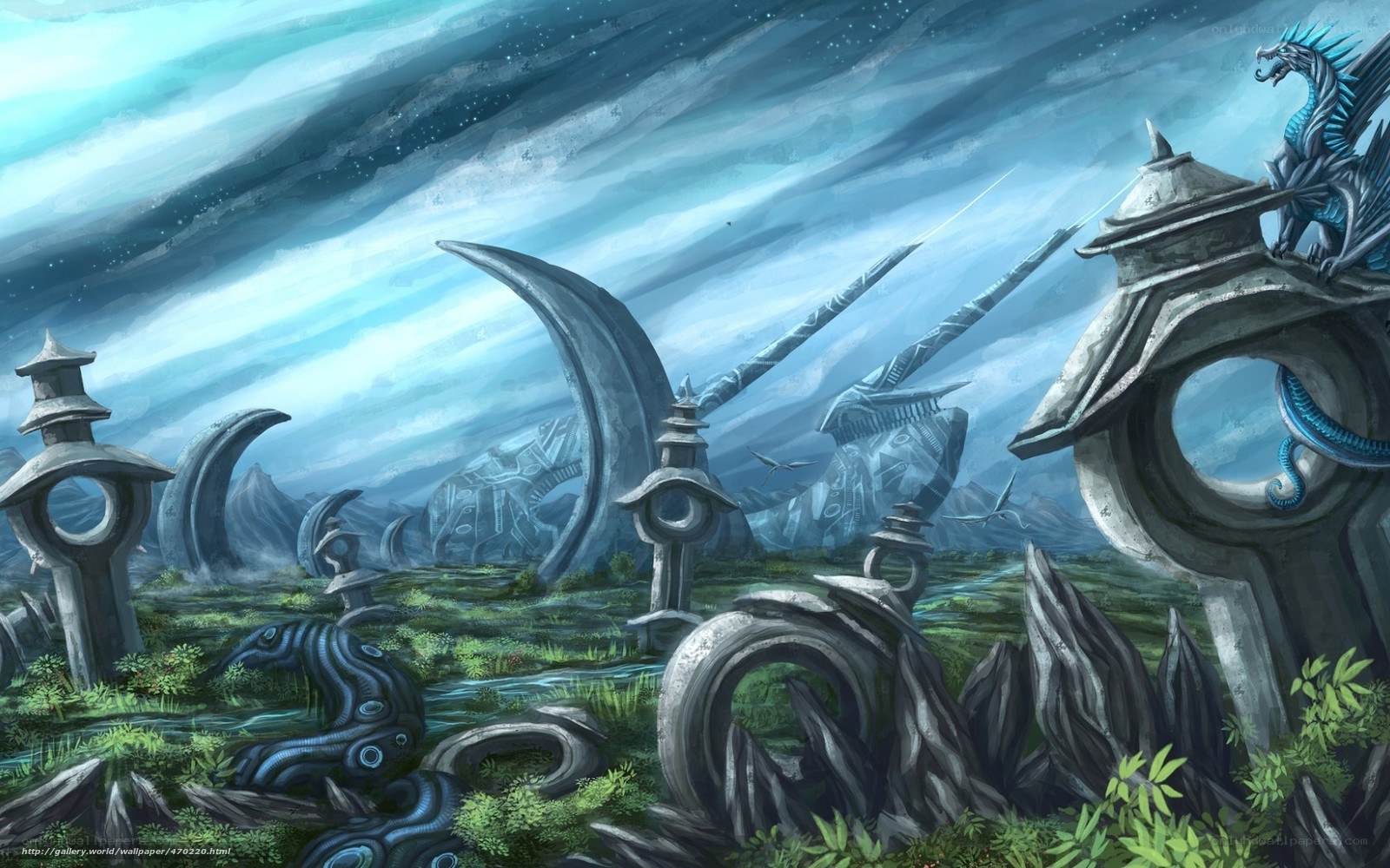 ancient ruins with dragon