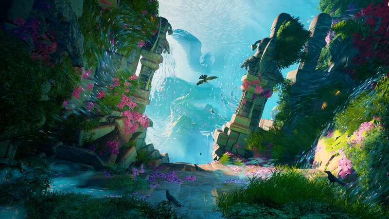 Ancient Ruins with Flowers — Green