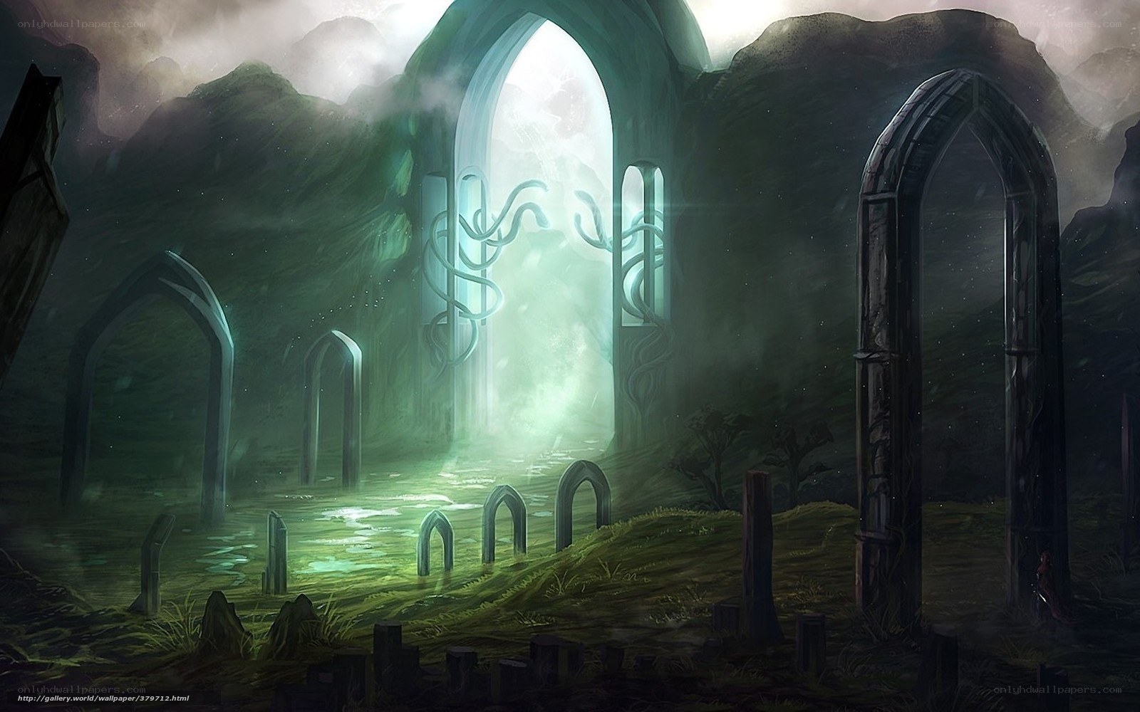 ancient ruins with glowing portal