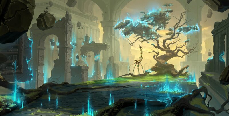 Ancient Ruins with Glowing Tree — Blue