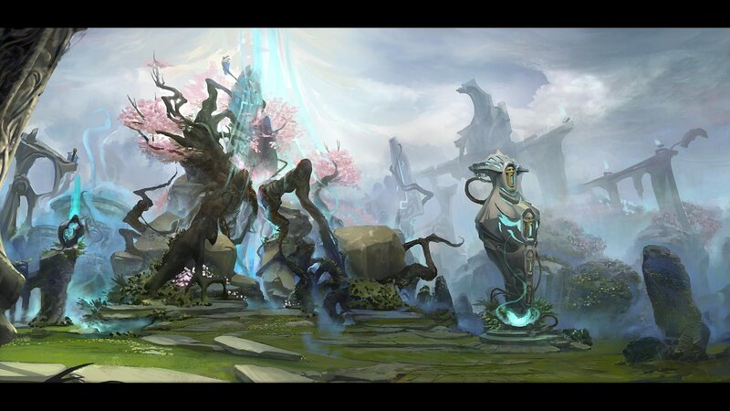 Ancient Ruins with Glowing Tree — Green
