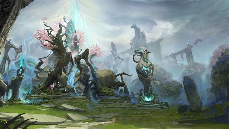 Ancient Ruins with Glowing Trees