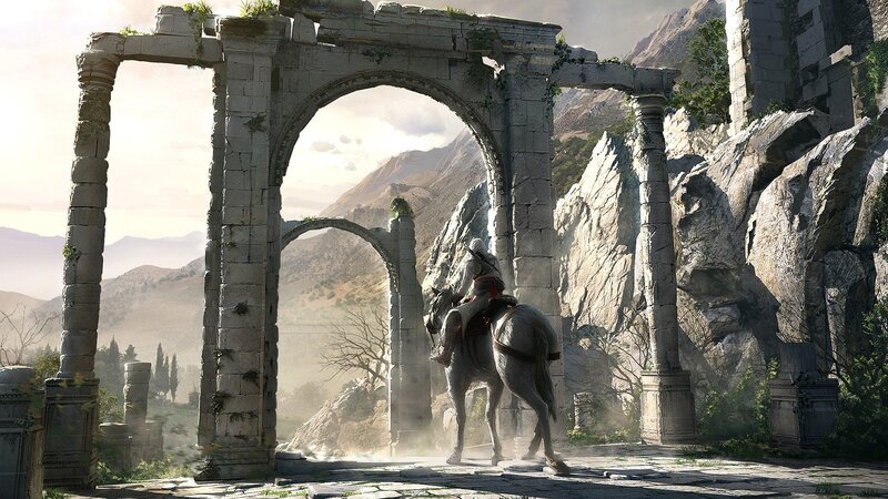 Ancient ruins with horse
