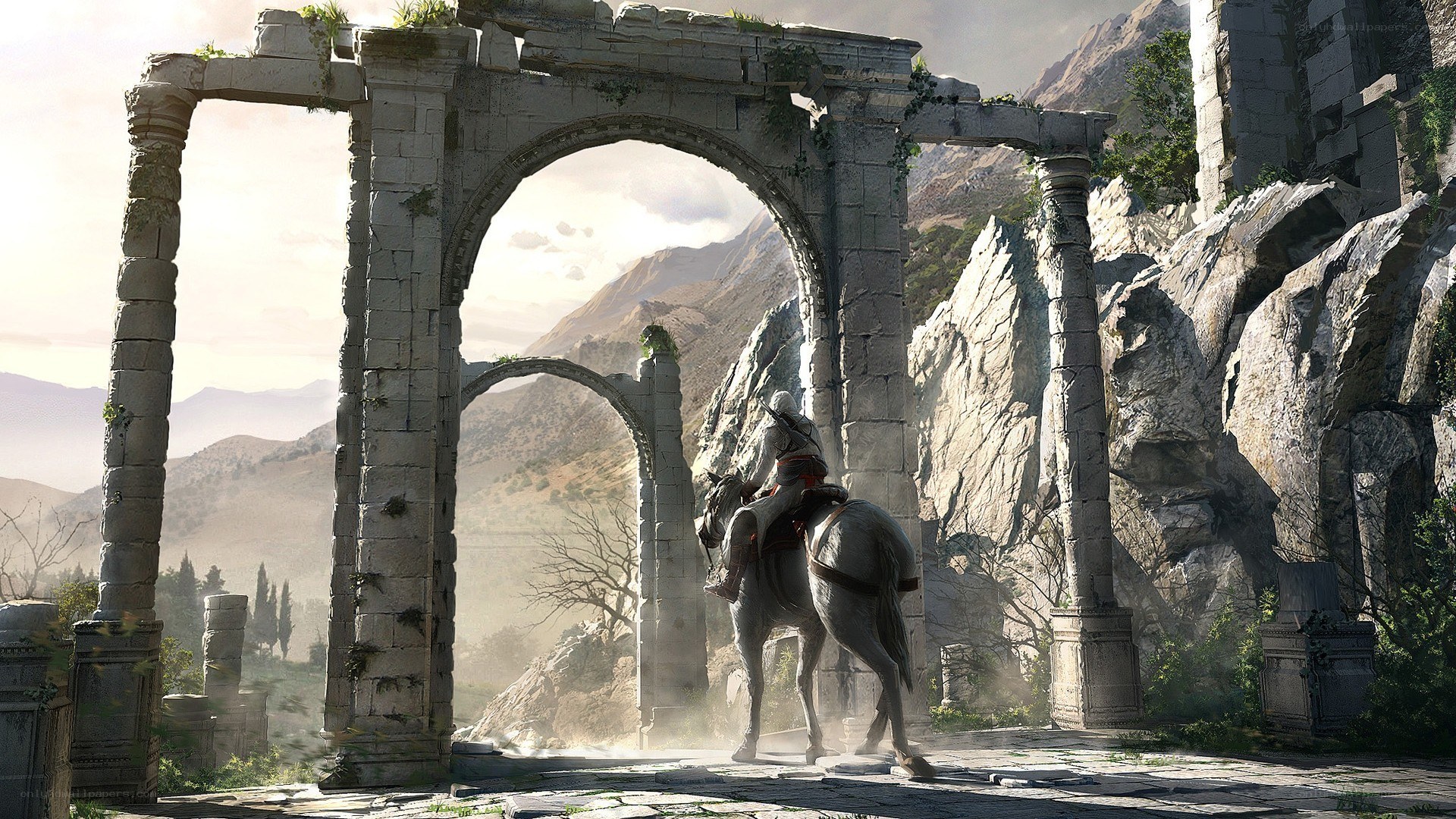Ancient ruins with horse