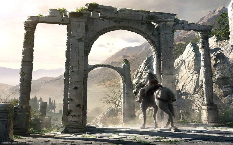 Ancient ruins with horseback rider