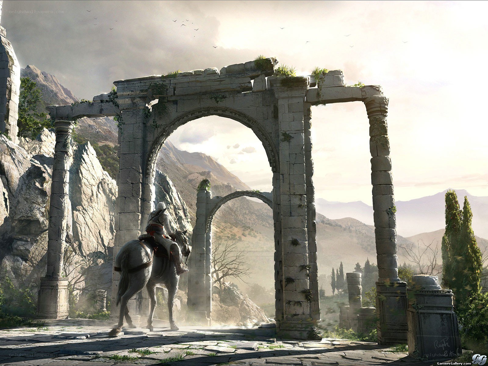 Ancient ruins with horseback rider