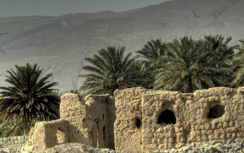 Ancient ruins with palm trees