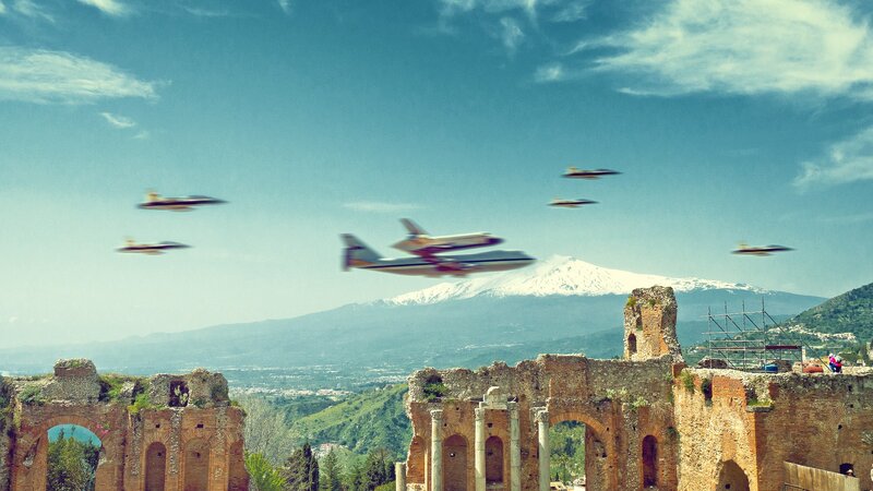 Ancient Ruins with Planes