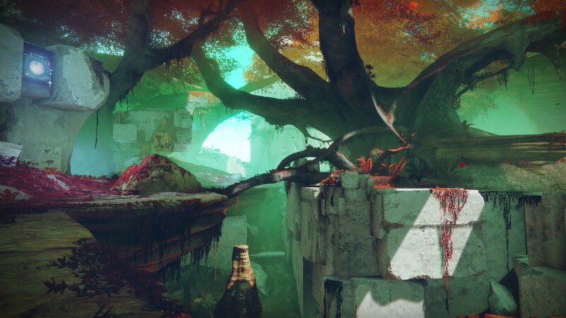 Ancient Ruins with Red Vines