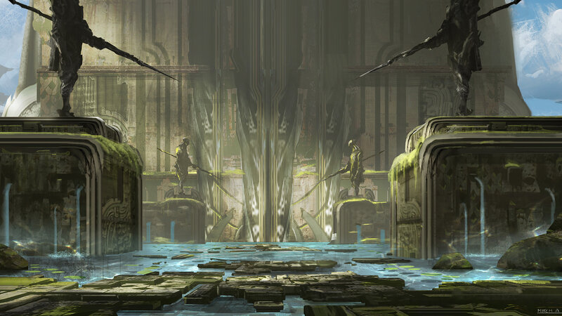 Ancient Ruins with Statues — Green