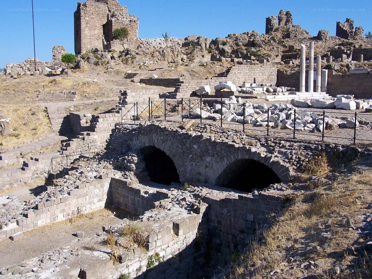 Ancient ruins with stone bridge