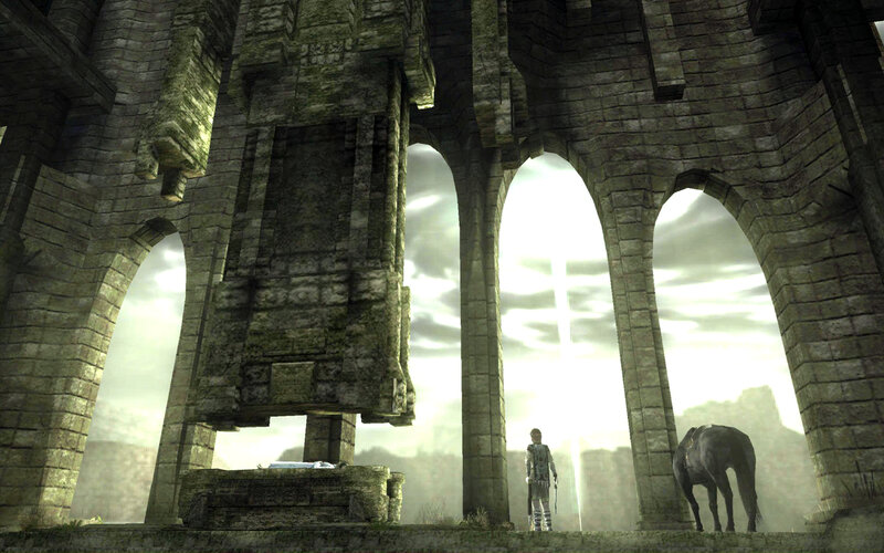 ancient ruins with traveler