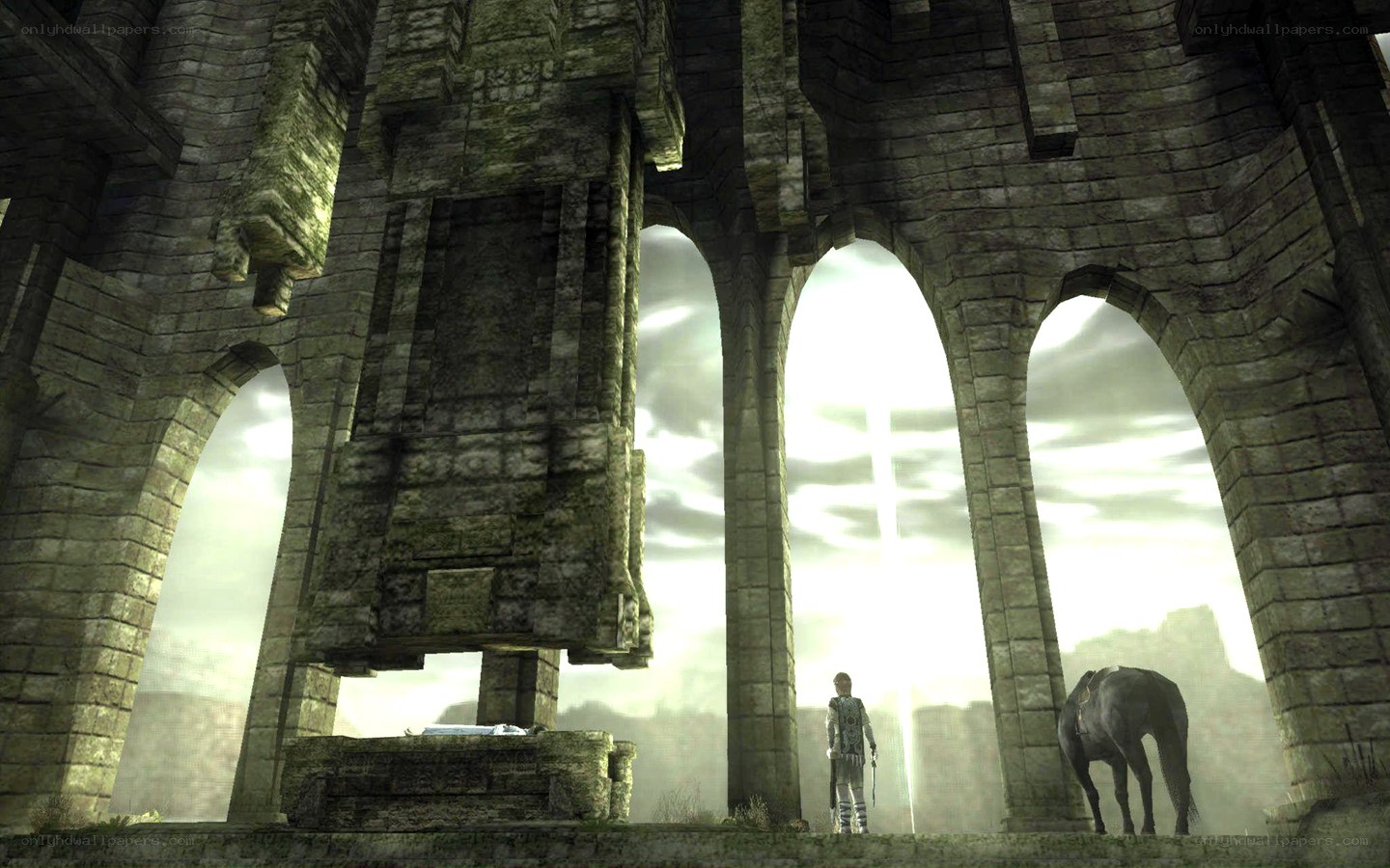 ancient ruins with traveler