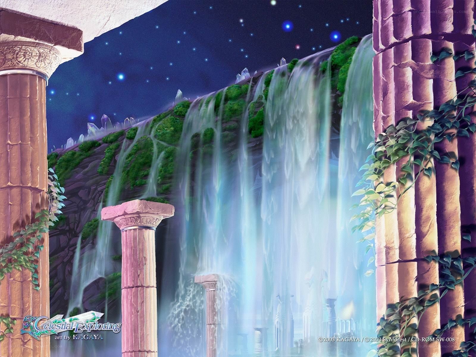 Ancient ruins with waterfall
