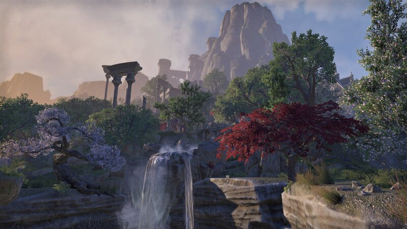 Ancient Ruins with Waterfall — Green, Serene