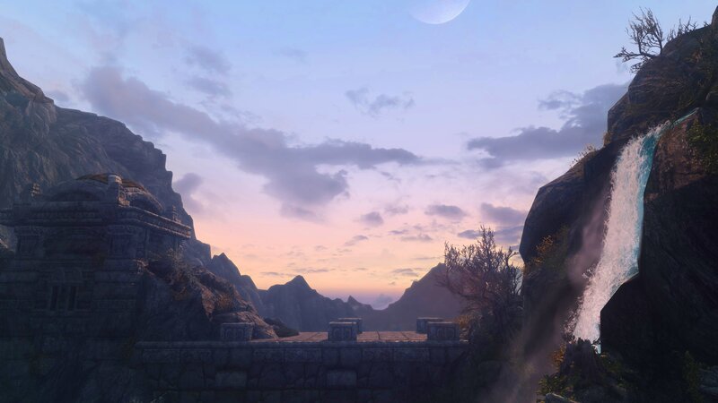 Ancient Ruins with Waterfall — Purple