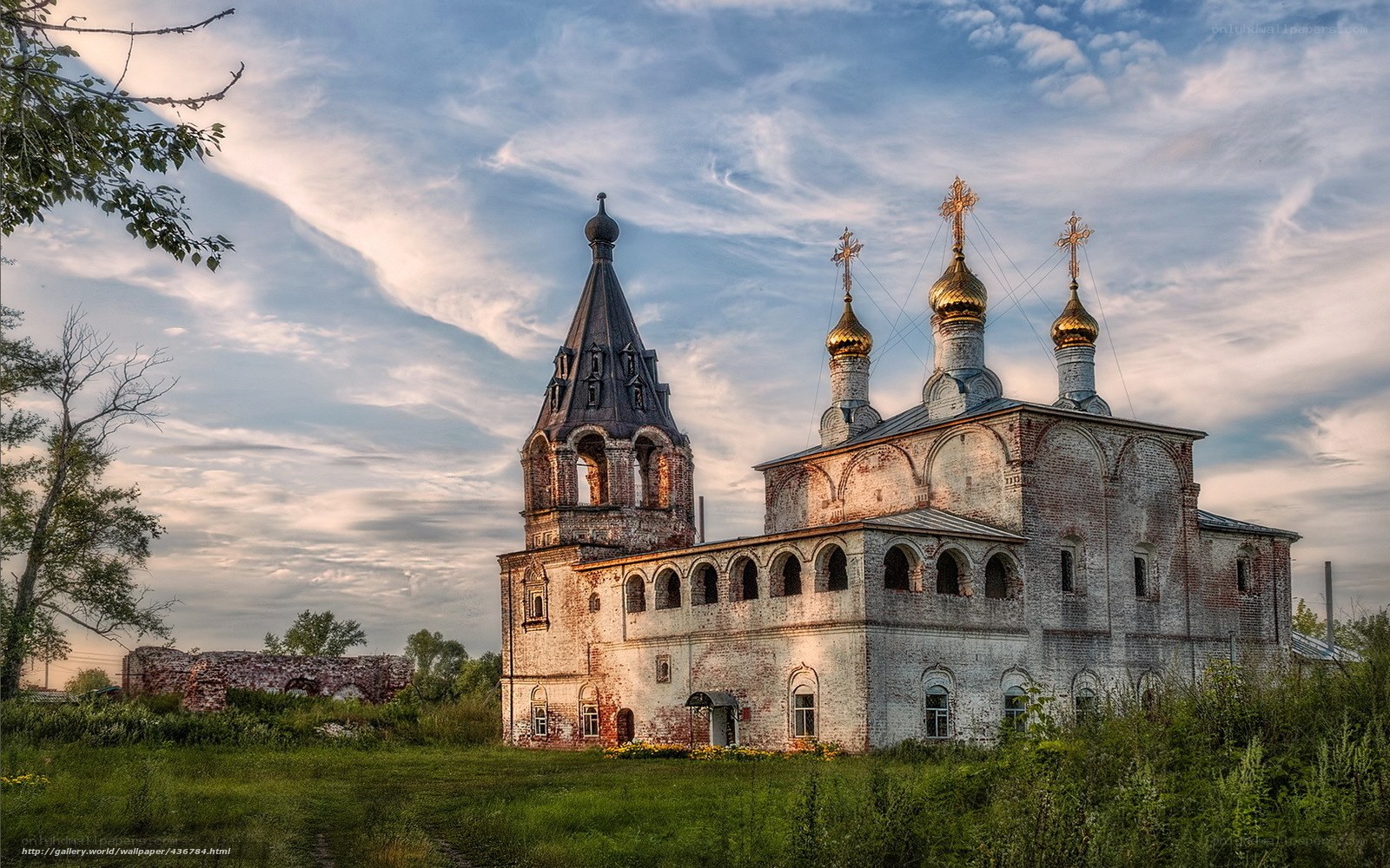 Ancient Russian church at sunset
