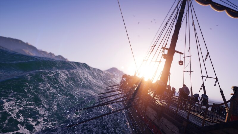 Ancient Ship at Sea — Blue, Dramatic