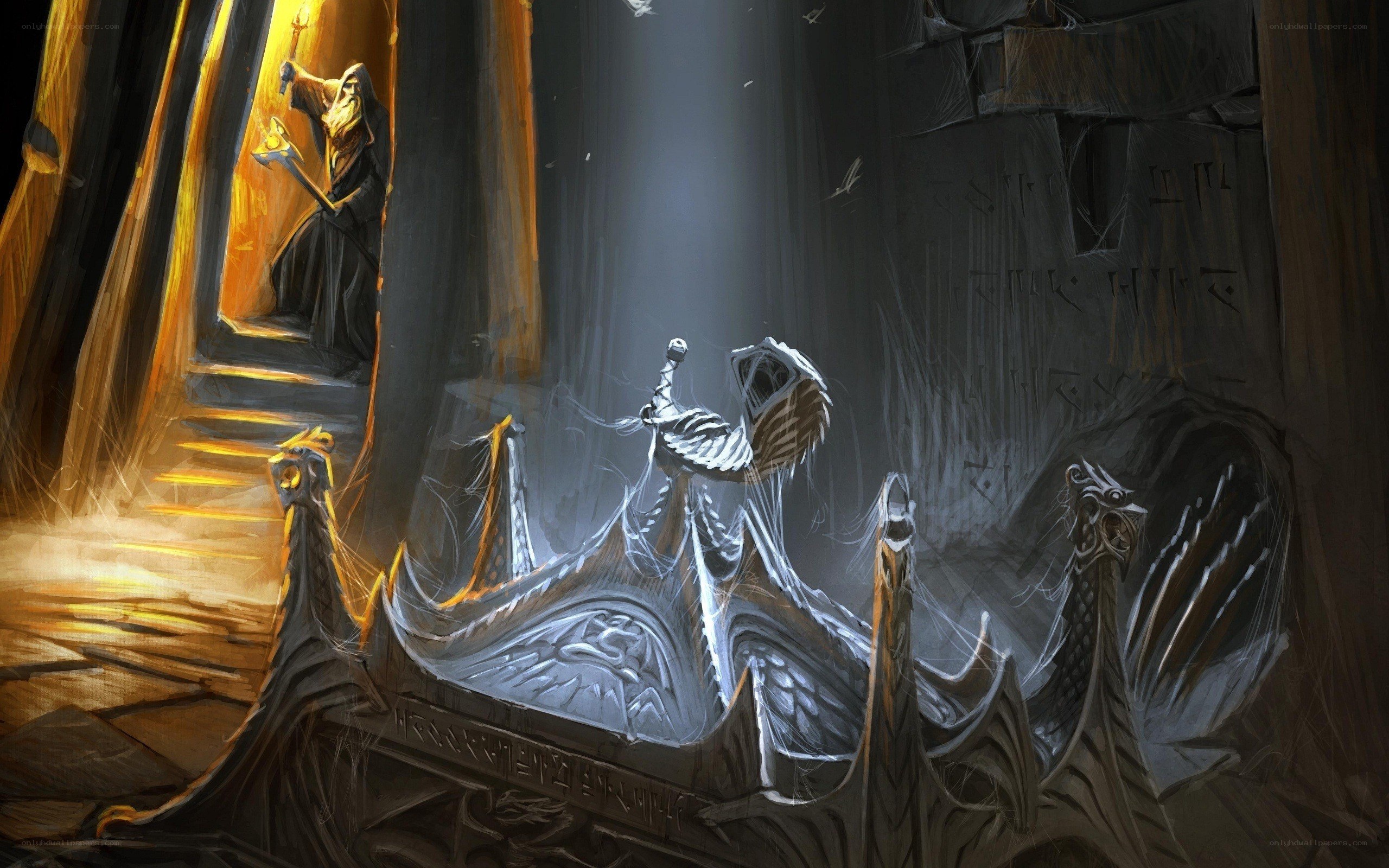 ancient ship in a dark chamber