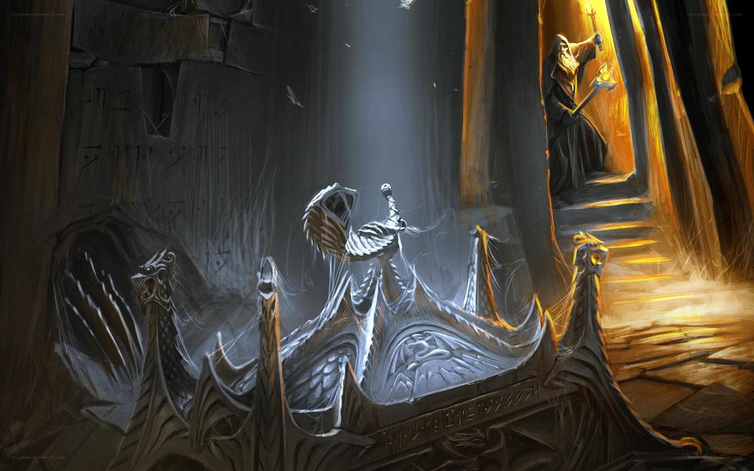 ancient ship in a dark chamber