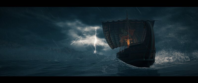 Ancient Ship in Storm — Dark Blue