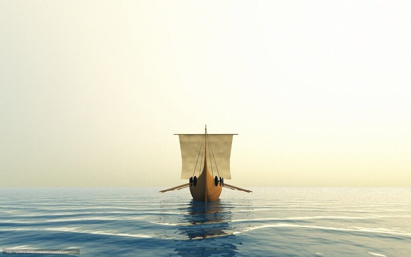 Ancient Ship on Calm Sea