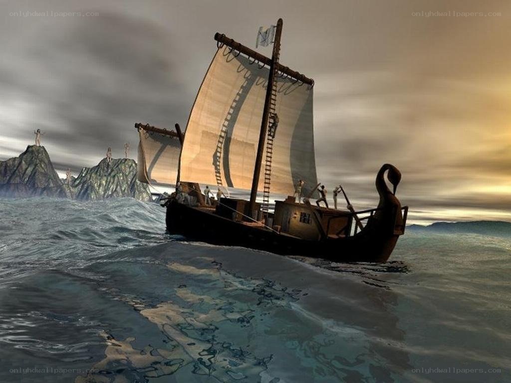ancient ship sailing on sea
