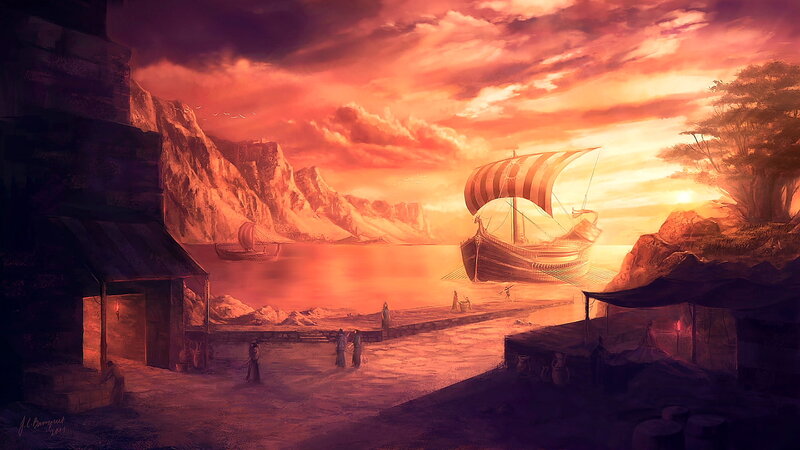 Ancient Ships at Harbor