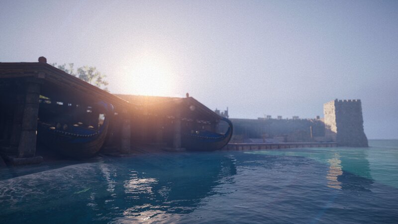Ancient Ships in Harbor — Blue