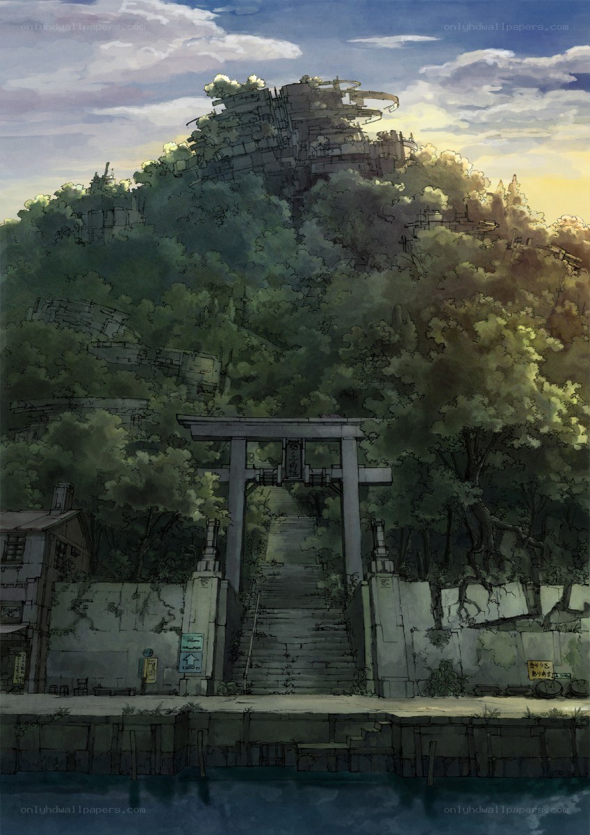 ancient shrine on a forested hill