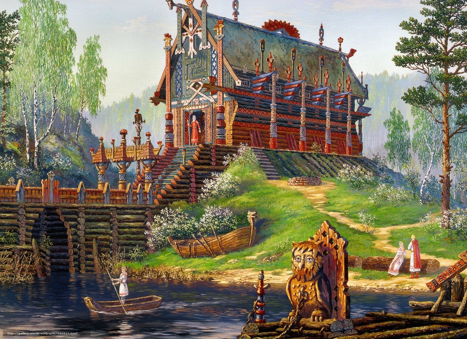 Ancient Slavic village scene