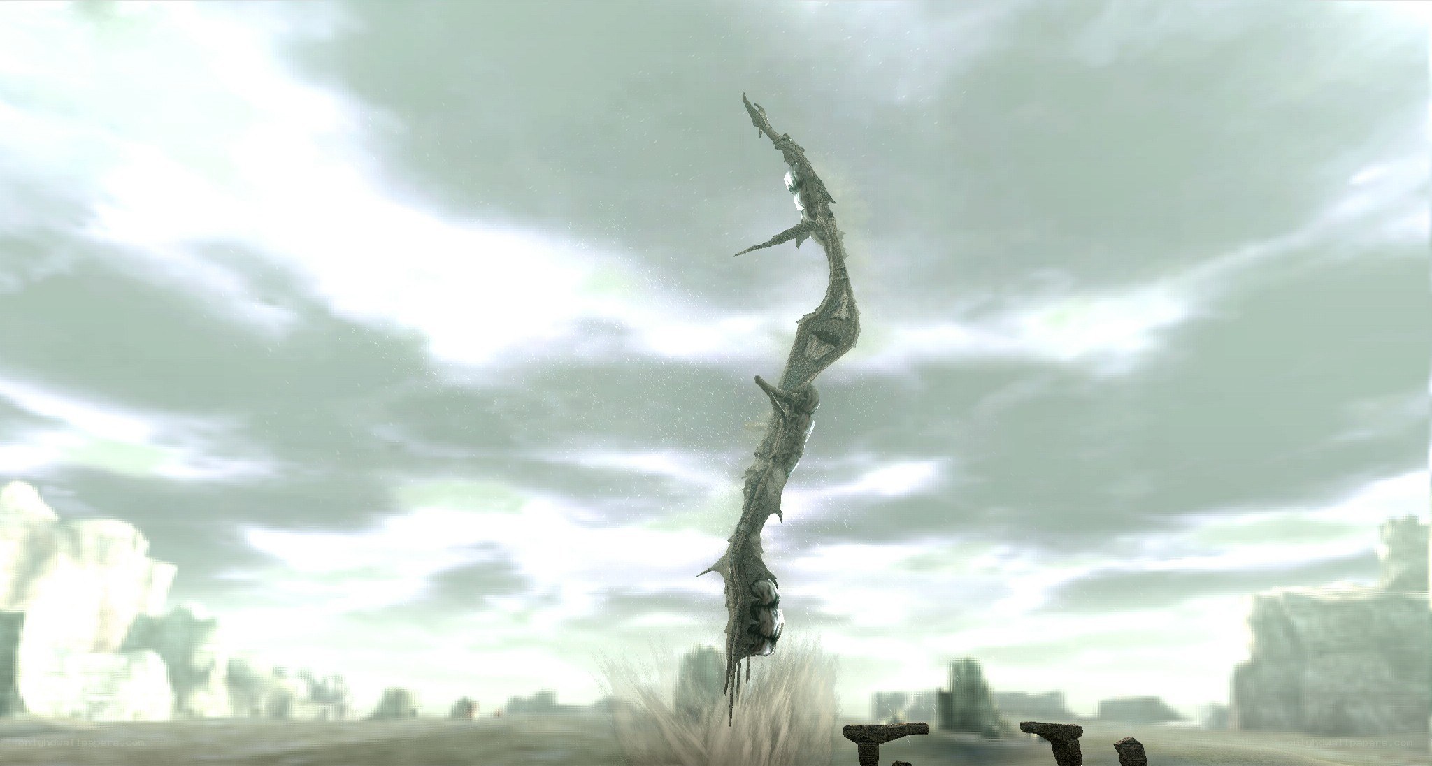 ancient staff in desolate landscape
