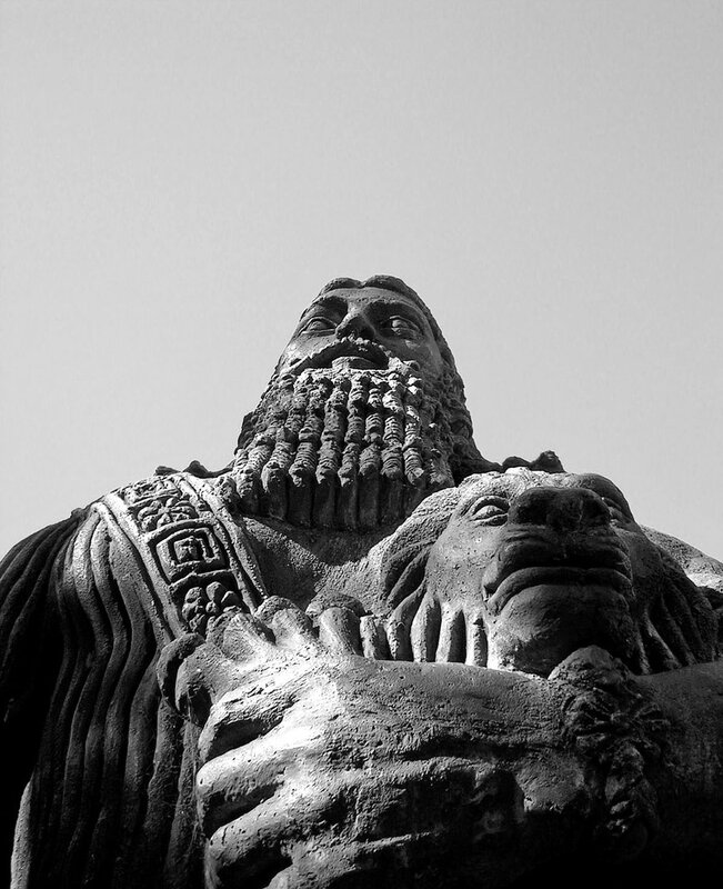 ancient statue of a bearded man