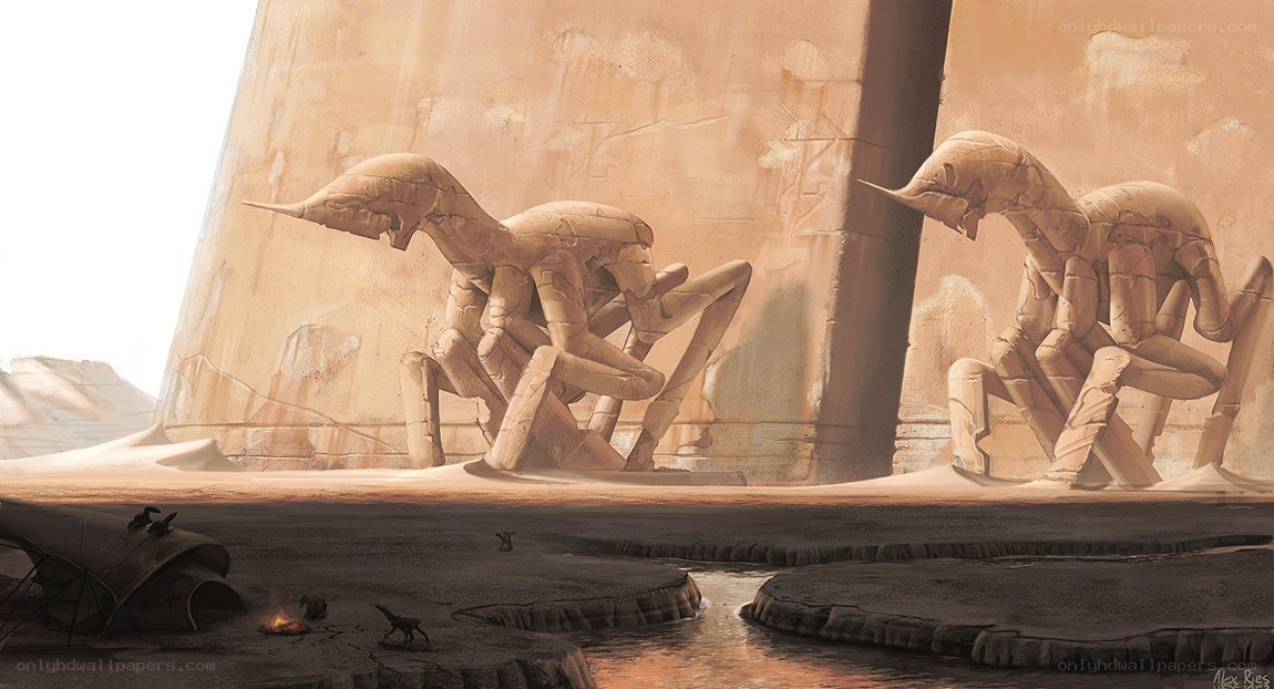 ancient statues in desert ruins