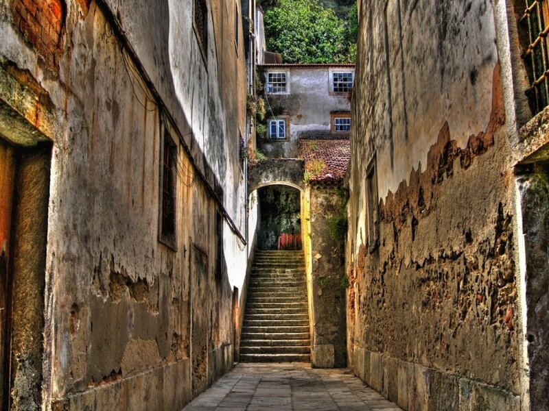 ancient stone alley with stairs