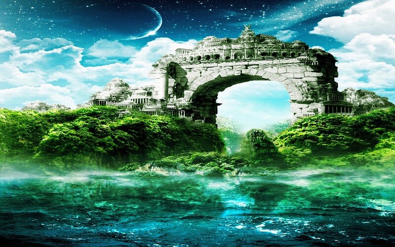 Ancient Stone Arch Bridge — Green